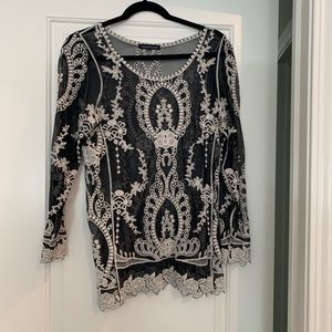 Black & White Sheer Lace Tunic